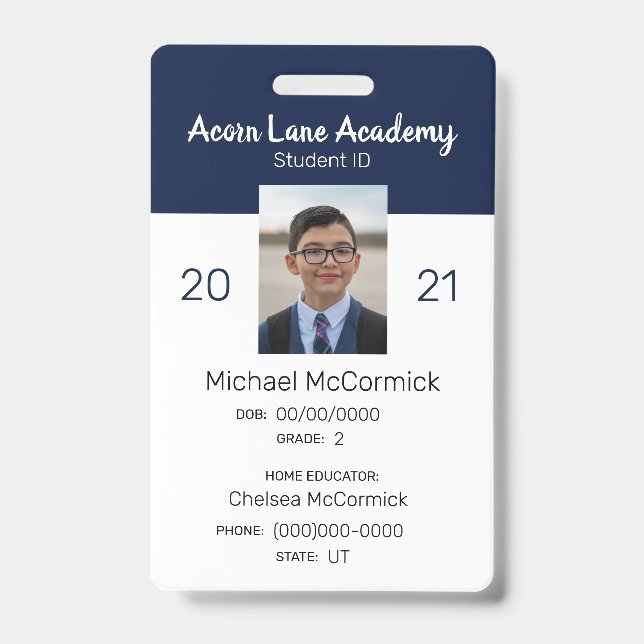 Clean Navy Homeschool Student ID Badge (Front)