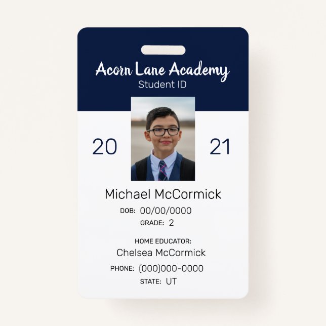 Clean Navy Homeschool Student ID Badge (Front)