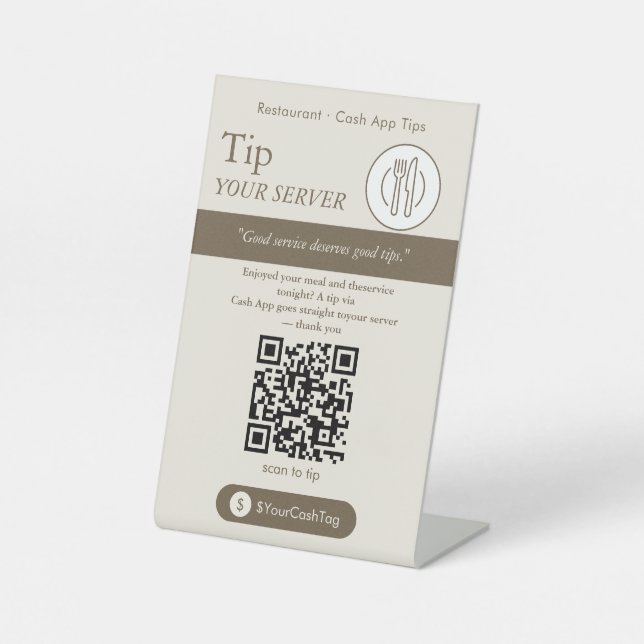 Clean Neutral Cash App Tips QR Code Sign (Front)