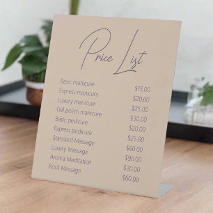 Clean Neutral Price List Service Nail Spa  Pedestal Sign