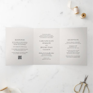 Clean Neutral QR Code Elegant Wedding Tri-Fold Invitation