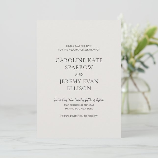 Clean Neutral QR Code Photo Elegant Wedding Save The Date (Standing Front)