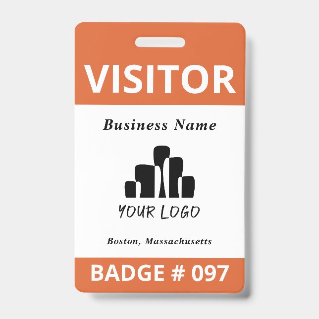 Clean Orange White Visitor Logo Template ID Badge (Front)