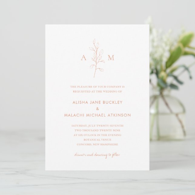 Clean Peach Botanical Elegant Wedding Invitation (Standing Front)