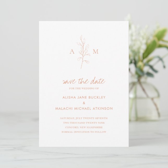 Clean Peach Botanical Elegant Wedding Save The Date (Standing Front)