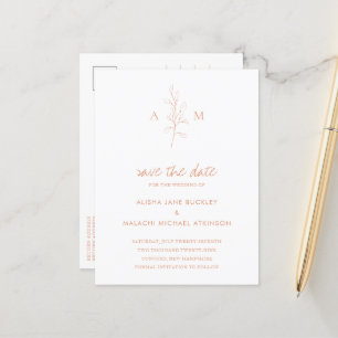 Clean Peach Botanical Wedding Save the Date Announcement Postcard