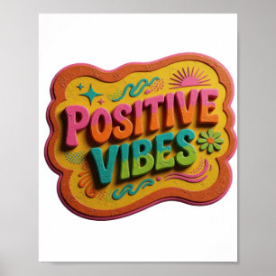 Clean Pink POSITIVE VIBES Text Design Poster