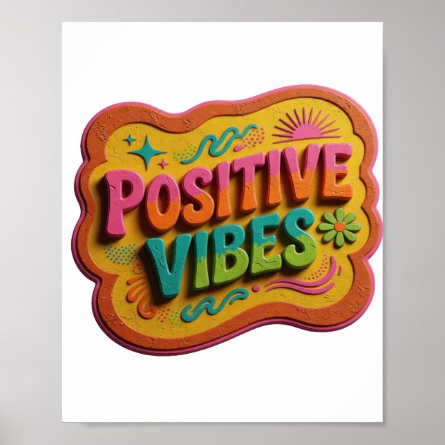 Clean Pink POSITIVE VIBES Text Design Poster (Front)