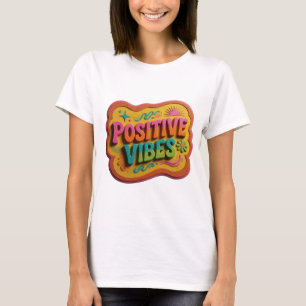 Clean Pink POSITIVE VIBES Text Design T-Shirt