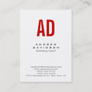 Clean Plain White Red Monogram Business Card