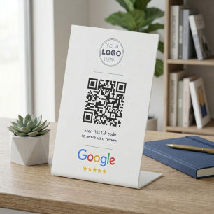 Clean Professional Google Review QR Code Logo Pedestal Sign
