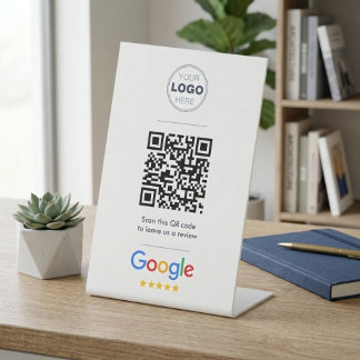 Clean Professional Google Review QR Code Logo Pedestal Sign