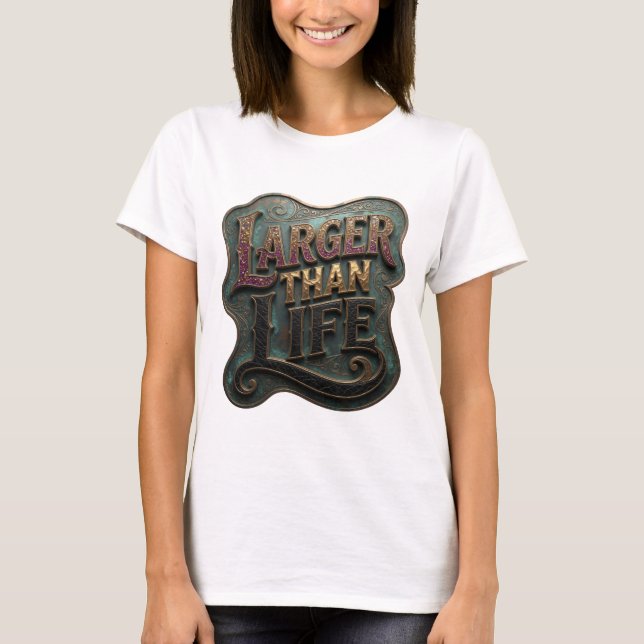 Clean Purple LARGER THAN LIFE Slogan Tee (Front)