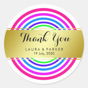 Clean Rainbow Yoga Circular Gold Thank You Wedding Classic Round Sticker