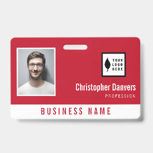 Clean Red Add Your Logo Office Employee ID Badge