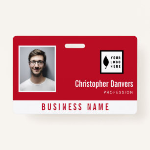 Clean Red Add Your Logo Office Employee ID Badge