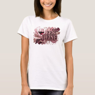 Clean Red YES WINE Artistic Motif T-Shirt