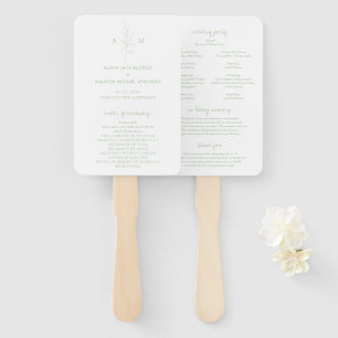 Clean Sage Green Botanical Elegant Wedding Program Hand Fan