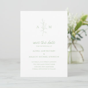 Clean Sage Green Botanical Elegant Wedding Save The Date