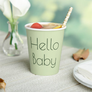 Clean Sage Green Gender Neutral Baby Shower Paper Cups