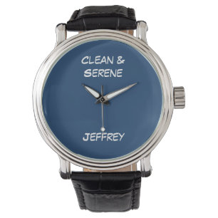 Clean & Serene, Name, Addict Recovery Blue Wrist Watch