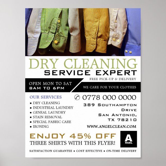Clean Shirts, Dry Cleaners, Cleaning Advertising Poster (Front)