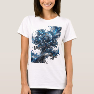 Clean Silver BLUE ROSE Artistic Motif T-Shirt