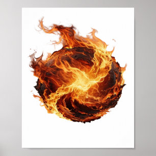 Clean Silver FIRE BALL 3D Text Art Poster