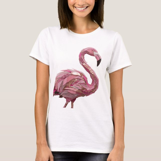 Clean Silver PINK FLAMINGO Statement Design T-Shirt (Front)