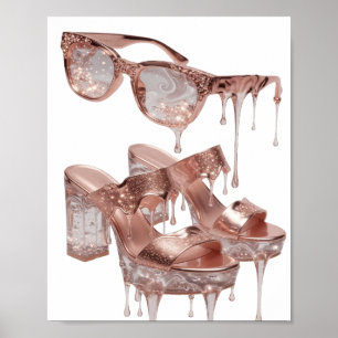 Clean Silver ROSE GOLD GLAMOUR Artistic Motif Poster