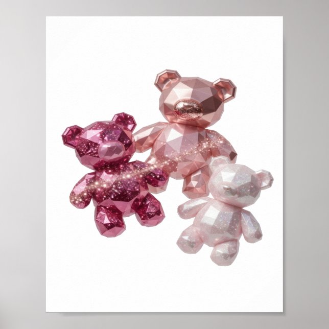 Clean Silver THREE PINK TEDDY BEARS Print (Front)