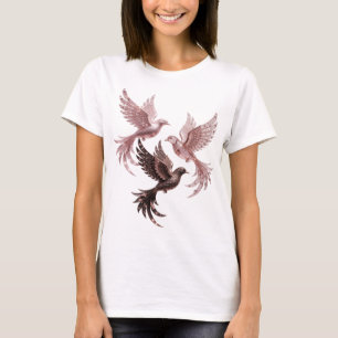 Clean Silver THREE ROSE GOLD BIRDS Slogan Tee