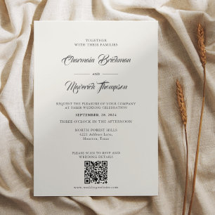 Clean Simple Beige Budget Wedding Invitation