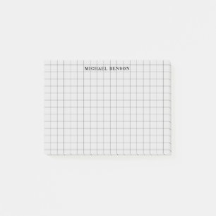 Clean Simple Black Grey Modern Grid lines Monogram Post-it Notes