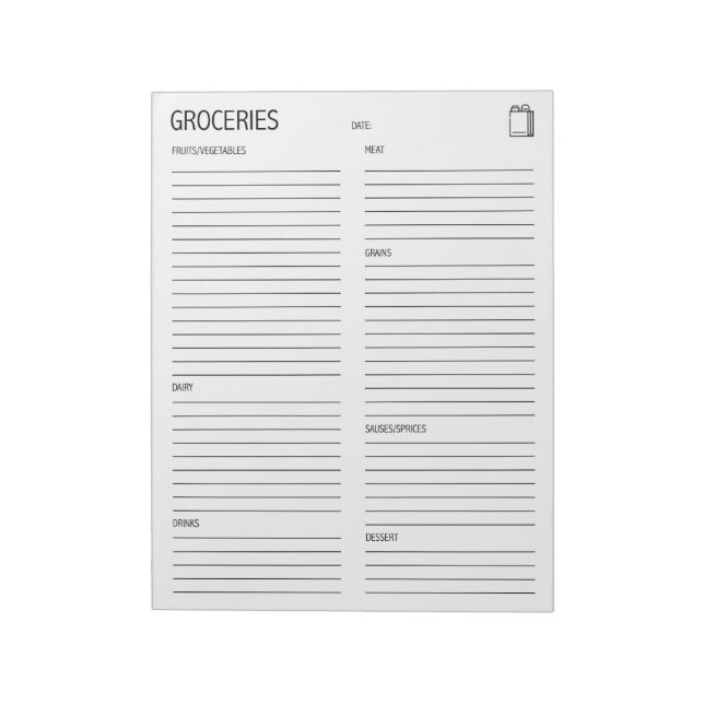 Clean + Simple Grocery List Notepad (Rotated)
