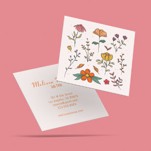 Clean Simple Minimal Colourful Flowers & Butterfly Square Business Card