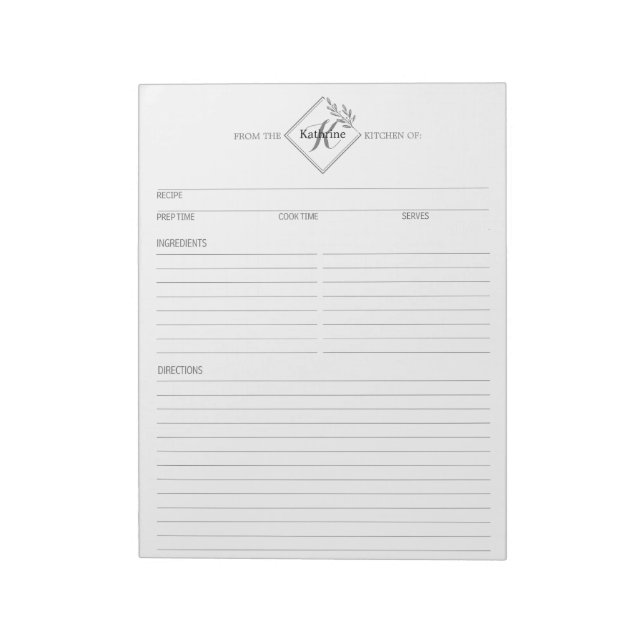 Clean + Simple Monogram Recipe Notepad II (Rotated)