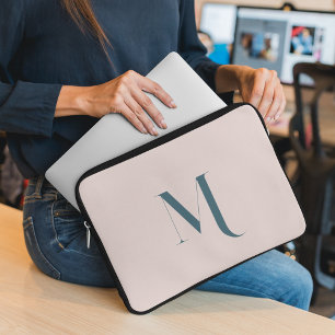 Clean Simple Pink Initial Name Typography Script  Laptop Sleeve