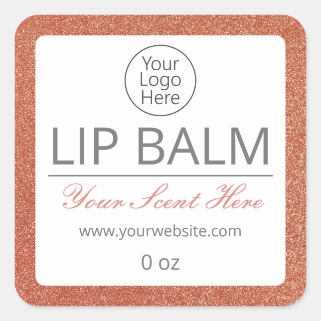 Clean Simple Rose Gold Lip Balm Logo Glitter Label (Front)