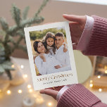 Clean Simple Two Photos Christmas Card<br><div class="desc">This beautiful 2 Photo Christmas Card features your best portrait photo with modern calligraphy and a simple minimalist design. Against a delicate tan background, your photo is surrounded by a simple white border. Plus, our card offers a delightful surprise on the back—a captivating landscape photo that provides a picturesque backdrop...</div>