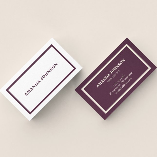 Clean Simple White & Purple Border Typography Font Business Card (Creator Uploaded)
