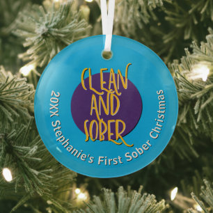 Clean & Sober Recovery Personalise Christmas 20XX Glass Tree Decoration