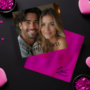 Clean Sweet & Love Photo Pink Holiday Card