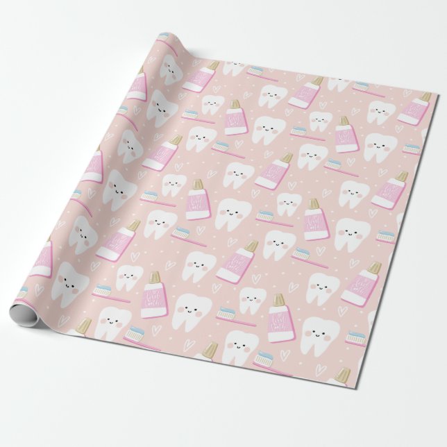 Clean Teeth Gift Wrapping Paper for Girl (Unrolled)