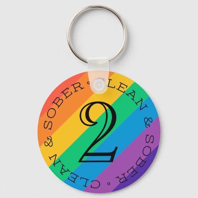 Clean Time Sobriety Birthday Rainbow Recovery Gift Key Ring (Front)