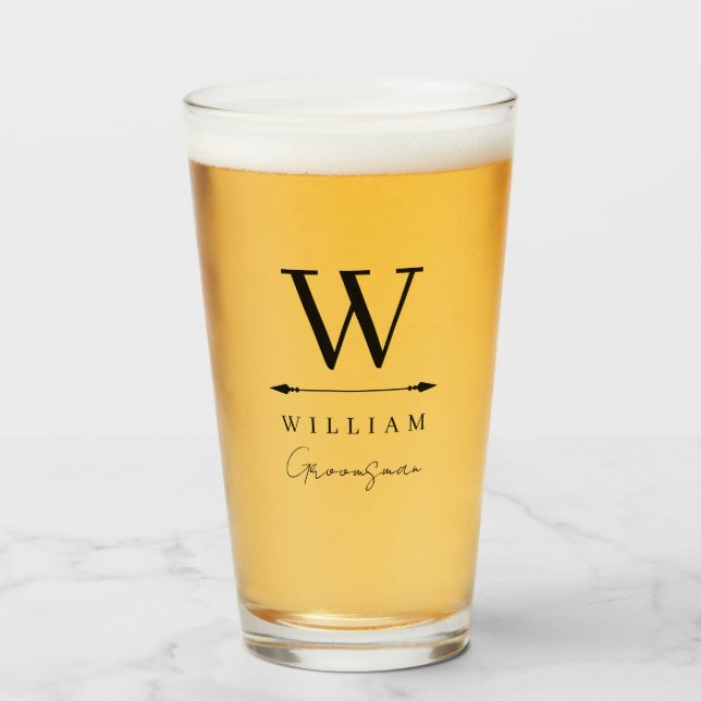 Clean Timeless Monogram Groomsman Glass (Front Filled)