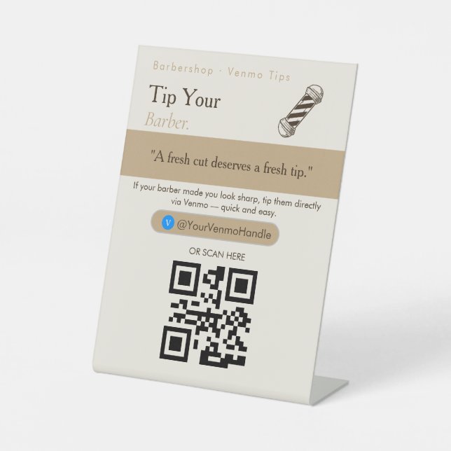 Clean Tip Your Driver QR Code Sign | Venmo Tips  (Front)
