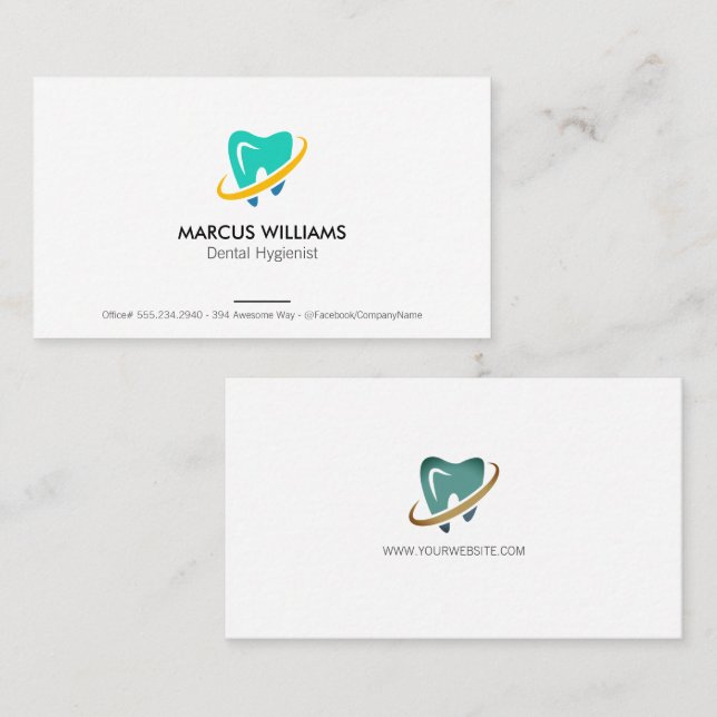 Clean Tooth Icon | Dentistry Industry Business Card (Front/Back)