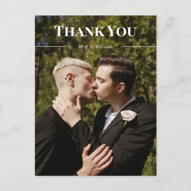 Clean Typography Thank You & Names Photo Postcard (Front)