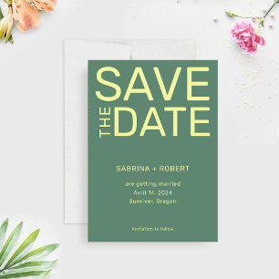 Clean Unique Sage Green & Yellow Script Wedding  Save The Date